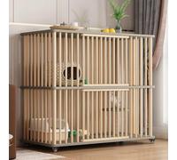 Jaula para gatos, gran recinto de madera con poste rascador y ruedas giratorias, diseño de 2 niveles, plataforma de salto de sisal, ideal para gatos, hurones, chinchillas y conejos