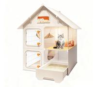 Jaula para Gatos Interior con Arenero Paneles de PP y Malla Metálica, Varios Niveles Parque Desmontable para 1-3 Gatos Gatitos y Animales Pequeños, Fácil de Limpiar(71x46x106CM)