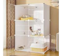 Jaula para Gatos Interior, Recintos para Gatos de Interior, 2 Escaleras con Rampa y 3 Puertas, Criadero Fácil de Montar, para 1-2 Gatos, Blanco/39Cm