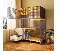 Jaula para gatos interior, transparente y visible, con caja de arena totalmente cerrada, corralito de juegos para animales pequeños, espacio multicapa, portátil, alambre de metal, recinto para