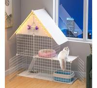 Jaula para Gatos, Jaula for Gatos en Forma de L, casa for Mascotas Interior DIY, Desmontable, Blanco y Negro, 110x39x111cm(White 110x39x111cm)