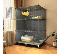 Jaula para gatos, jaula grande para gatos - caseta de alambre de metal DIY para gatos de vivienda, parque desmontable con ruedas, espaciosa casa para gatitos y gatos (75 x 49 x 114 cm)