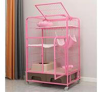 Jaula para gatos - Jaula para hurones con jaula de arena para gatos, hamaca, jaulas para gatos interiores con ruedas, para interiores y exteriores, color rosa FANDIAO