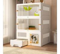 Jaula para Gatos, Jaulas Grandes Casita para Gatos for Gatos en Interiores con Caja de Arena, Recinto para Mascotas DIY, Casas Catio con Cama for Gatos (Blanco, 71x46x106cm/28x18x42in)