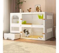 Jaula para Gatos, Jaulas Grandes Casita para Gatos for Gatos en Interiores con Caja de Arena, Recinto para Mascotas DIY, Casas Catio con Cama for Gatos (Blanco, 106x46x71cm/42x18x28in)