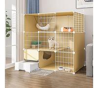 Jaula para Gatos, Jaulas para Gatos De Interior para Animales Pequeños, Recinto De Metal Desmontable para Gatos, Jaula para Gatitos, Casa para Gatos, Lugar De Ejercicio Ideal para 1-3 Gatos (Amarill