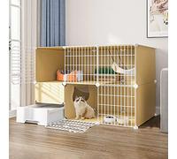 Jaula para gatos - Jaulas para gatos en interiores, Portador para gatos Parque para mascotas Jaula grande para gatos de bricolaje de 2 niveles Jaula para cerca de patio con puerta y caja de arena cerr