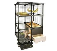 Jaula para Gatos Multinivel con Arenero Extraíble Y Bandeja | PVC Hierro Y PP, Casa Para Gatos, Rejilla 1,5cm, Estructura Reforzada 18mm, Ruedas 360° Con Freno(82x50x122cm)