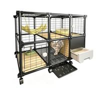 Jaula para Gatos Multinivel con Arenero Extraíble Y Bandeja | PVC Hierro Y PP, Casa Para Gatos, Rejilla 1,5cm, Estructura Reforzada 18mm, Ruedas 360° Con Freno(123x50x82cm)