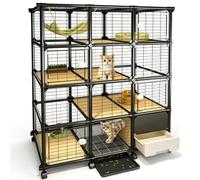 Jaula para Gatos Multinivel con Arenero Extraíble Y Bandeja | PVC Hierro Y PP, Casa Para Gatos, Rejilla 1,5cm, Estructura Reforzada 18mm, Ruedas 360° Con Freno(123x50x160cm)