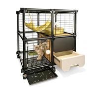 Jaula para Gatos Multinivel con Arenero Extraíble Y Bandeja | PVC Hierro Y PP, Casa Para Gatos, Rejilla 1,5cm, Estructura Reforzada 18mm, Ruedas 360° Con Freno(82x50x82cm)