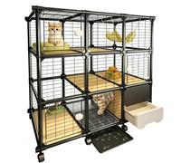 Jaula para Gatos Multinivel con Arenero Extraíble Y Bandeja | PVC Hierro Y PP, Casa Para Gatos, Rejilla 1,5cm, Estructura Reforzada 18mm, Ruedas 360° Con Freno(123x50x122cm)