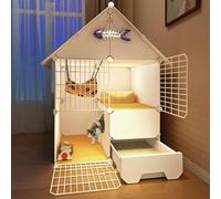 Jaula Para Gatos Para Interiores, Corral Para Gatos Con Escalera Y Nido, Jaula Plegable Para Gatos Con Caja De Arena Y Cuenco, Jaulas De Alambre De Metal Desmontables Pa,One Color-A-29.5*15.4*42.9