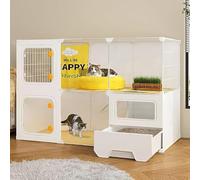 Jaula para gatos para uso en interiores, casa de animales pequeños de varios niveles con caja de arena cerrada, acceso a escalera, gran capacidad y diseño fácil de limpiar