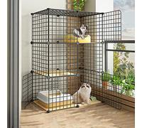 Jaula para gatos para uso en interiores y exteriores, caseta de metal con alfombrilla de plataforma para gatos, hurones, chinchillas, conejos y animales pequeños