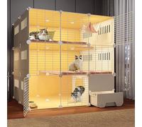 Jaula para gatos - Parque de juegos extra grande de 3 niveles para interiores con caja de arena cerrada y gran área de ejercicio para animales pequeños