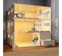 Jaula para gatos - Parque infantil extragrande de 3 niveles para interiores con caja de arena cerrada y gran área de ejercicio para animales pequeños