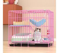 Jaula para gatos plegable de doble capa con ruedas, bandeja y hamaca, casa para gatos de dos pisos con inodoro para uso doméstico