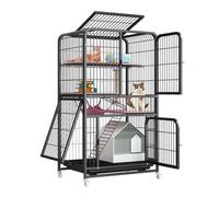 Jaula para gatos, recinto para gatos al aire libre para un juego seguro y relajación, casa grande para interiores y exteriores con ruedas con bandeja extraíble, 78 x 54 x 137 cm