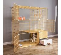 Jaula para gatos, valla grande de 3 niveles, jaula deportiva para patio, con puerta y caja de arena cerrada para gatitos, conejos, chinchillas (111 x 109 x 49)