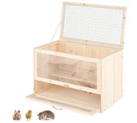 Jaula para hámster con techo abatible, 60 x 35,5 x 42 cm, espacio de juego espacioso, diseño natural de madera de abeto 20_0010983