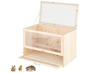 Jaula para hámster con techo abatible, 60 x 35,5 x 42 cm, espacio de juego espacioso, diseño natural de madera de abeto 20_0010983