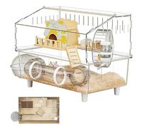 Jaula para hámster enano - Estructura de 2 pisos transparente para hámsteres, hábitat para hámsteres, para pequeños animales domésticos, observación, interior y exterior de viaje