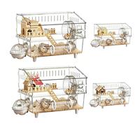 Jaula para Hámster Enano - Hábitat Transparente de 2 Pisos para Mascotas,Jaula Grande con Bebedero y Arenero,para Cobaya, Mascota Pequeña, Observación en Casa, Interior y Exterior