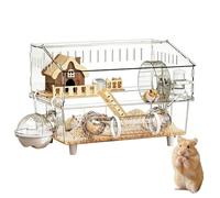 Jaula para hámster grande, caja de chinchilla transparente de 2 capas, hábitat de hámster, para viajes en interiores y exteriores, animales, hogar, observación de mascotas pequeñas de Guinea