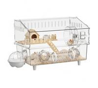 Jaula para hámster, Jaula para hámster, espaciosa con Paneles Transparentes de Vista Completa y escondite de Madera para una fácil Limpieza (Juego de 9 Piezas)