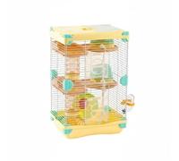 Jaula para Hámster Ofrece Espacio Amplio Refugio Seguro para Roedores Múltiples Niveles Tubos Built-in y Ventilación Adecuada para Amantes de Mascotas, Amarillo, Size to 5