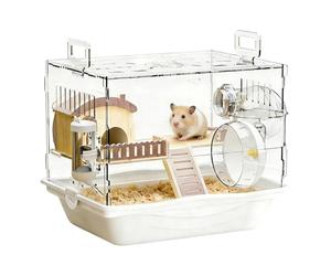 Jaula para hámsters - Casa para hámsters de acrílico | Hábitat para animales transparente de 2 niveles con rueda para ejercicios de correr, hábitat para pequeños hámsteres y para ratones gerbilos