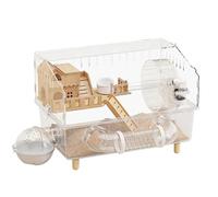 Jaula para hámsters de acrílico - Hábitat transparente de 2 niveles con rueda para ejercicio, botella de agua y esquina baño, con rueda de botella de cocina, para descanso, juego de alimentación