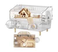 Jaula Para Hámsters Enanos - Hábitat Grande 45x30x33 Cm, Casa Transparente De Madera Acrílica, Valla De 2 Capas Con Diseño De Vista Abierta Y Estructura Ventilada Para La Exploración De La Cría | Ha