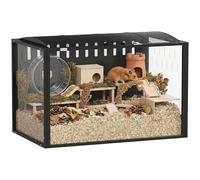 Jaula para hámsters PawHut con estructura de acero a prueba de mordiscos, jaula grande para ratas con tapa abatible, madriguera profunda y hábitat transparente para pequeños animales, ideal para