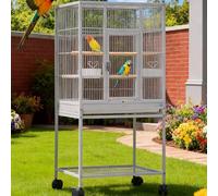 Jaula Para Pájaros Apilable De Doble Piso - Panorámica Giratoria 360°,Hierro Resistente, Zona De Juego Superior,Ruedas y Bandeja Extraíble - Fácil De Limpiar,Ideal Para Periquitos, Canarios, Agapornis