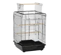 Jaula para pájaros con bandeja extraíble y asa 40 x 40 x 59 cm para periquitos, salón limpio contemporáneo, de acero negro 21_0007562
