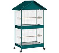 Jaula para pájaros con ruedas 94 x 70 x 158 cm partición extraíble fácil limpieza moderna industrial de acero verde oscuro 21_0007596