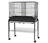Jaula para pájaros con soporte de ruedas 85 x 49 x 119 cm Puertas Múltiples Estantería Integrada Moderna Escandinava Acero Negro 21_0007590