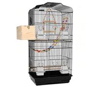Jaula para pájaros de hierro forjado para periquitos, cacatúas, canarios, loros pequeños, jaula de vuelo interior con bandeja extraíble, posaderas, tazas de alimentación