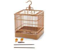 Jaula para pájaros de plástico de ingeniería de alta resistencia colgante jaula pequeña con cuenco de comida y bebedero columpio de cubo, 23 x 23 x 32 cm