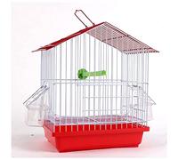 Jaula para pájaros, jaula de pájaros con caja de alimentación, jaula de metal para pájaros, jaula de baño ornamental para pájaros canarios pequeños, loros, rojo