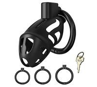 Jaula para pene Jaula de castidad Jaula de castidad Cinturón de castidad masculino para hombres Jaula para pene con 3 anillos divididos ajustables Diseño Anillos para pene SM Bondage(Schwarz)