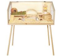 Jaula para Pequeños Animales con Estructura De Madera - Ventana Transparente y Tapa Abatible - Montaje Sencillo, Resistente a Mordeduras - Ideal para Hámsters Enanos, Ratones y Otros Roedores