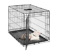Jaula para Perro Mediano y Gato 121x76.5x81 cm, con 2 Puertas y Bandeja Extraíble, Jaula Metálica Plegable, Diseño a Prueba de Escape, Interior y Exterior, Negro