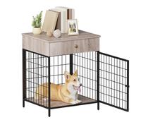 Jaula para perros, 59 x 52 x 74 cm, caja de madera para perros con tapa hacia arriba, puerta y cajón, muebles de estilo interior, caseta auxiliar para perros pequeños, caseta de metal, material de