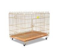 Jaula para Perros, Casetas for Perros de Hierro con diseño Abierto en la Parte Superior, Ruedas giratorias Frenos y Bandeja, Puerta Cerradura(Gold)