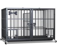 Jaula para perros de 47 pulgadas, jaula resistente para perros, jaulas para perros grandes y medianos, muebles de jaula para perros interiores, jaulas para perros, jaula grande con ruedas para
