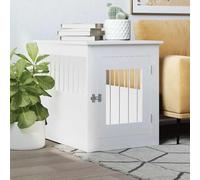 Jaula para perros en estilo muebles, color blanco, 55 x 75 x 65 cm, material de madera con puerta con cerradura y diseño de ventilación, caja para perros robusta 2 en 1 y mesa auxiliar para salón