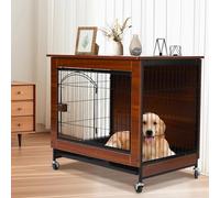 Jaula para Perros, Mesa Auxiliar Móvible, Casa Perro Interior Multifuncional para Perros Medianos y Pequeños con Ruedas Silenciosas, Rejillas de Acero Reforzadas y Bandeja Extraíble, 78x55x73 cm